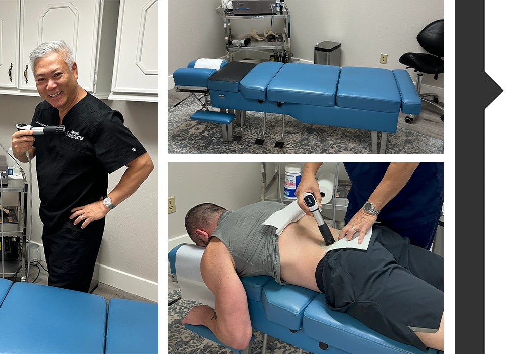 Chiropractor Carrollton TX Hoa Nguyen Adjusting And Performing Shockwave Therapy On Patients