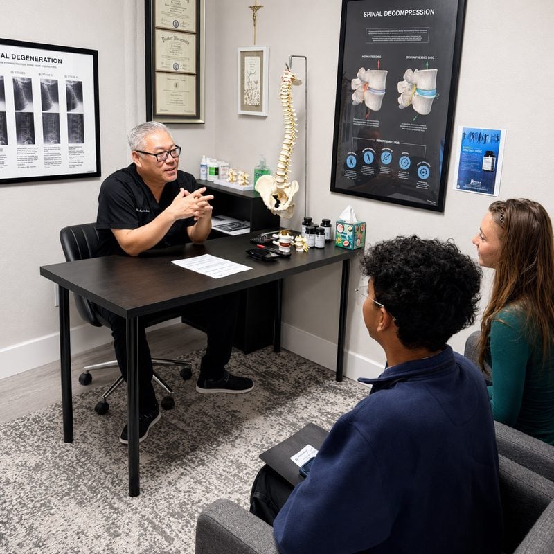 Dr. Hoa Nguyen with a patient at Dallas Spine Center in Carrollton, TX
